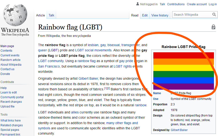 A screenshot of Wikipedia, circling the clickable image